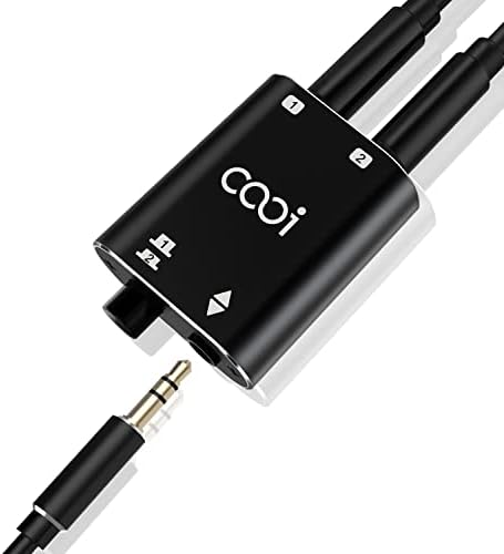 3.5mm Stereo Audio Switcher（1 in 2 Out /2 in 1 Out） with 3.5mm Audio Cable, 2 Ports AUX Audio Speaker Selector for PC Phone Laptop Headphone