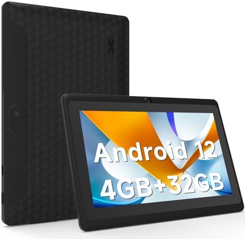 Tablet 7 inch Android 12 Tablets, 4GB RAM 32GB ROM 1TB Expand, Quad-Core Processor Tablet PC, WiFi, Bluetooth, 3000mAh Battery, 1024 x 600 HD IPS Touch Screen, 2MP+5MP Dual Camera, GMS Certified