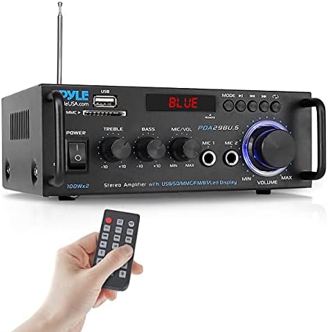 Pyle Wireless Bluetooth Stereo Power Amplifier – 200W 2 Channel Audio Receiver USA Warranty w/ RCA, USB, SD, MIC IN, FM Radio, For Home Theater Entertainment via RCA, Studio Use – PDA29BU.6