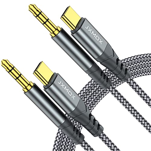 JXMOX USB C to 3.5mm Audio Aux Jack Cable (4ft 2-Pack), Type C to 3.5mm Headphone Car Stereo Cord Compatible with iPhone 16 Pro Max 15 Pro Max, Samsung Galaxy S24 S23 S22 Note 20, Pixel 4 5, iPad Pro